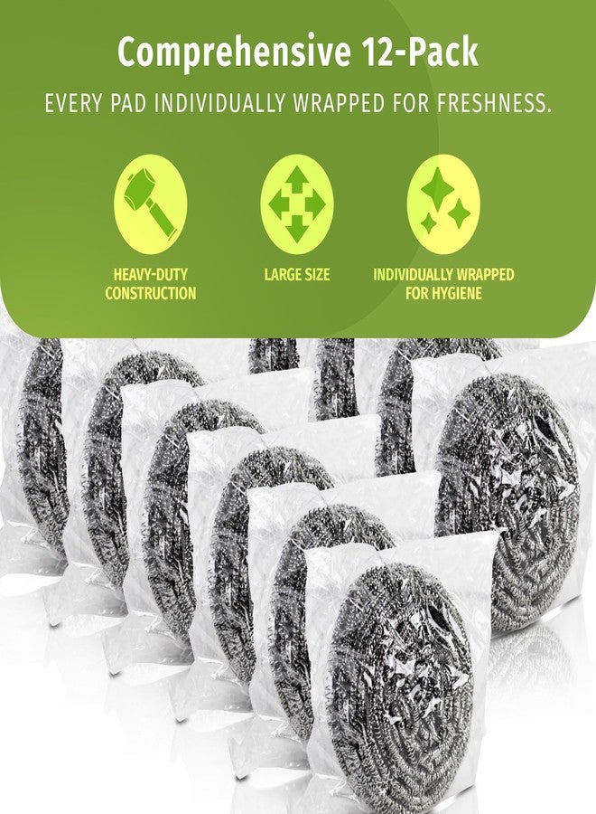 Velora Stainless Steel Scouring Pads - 12 Pack - Steel Wool Scrubbers for Pots, Pans, Dishes & Grills - Image 3