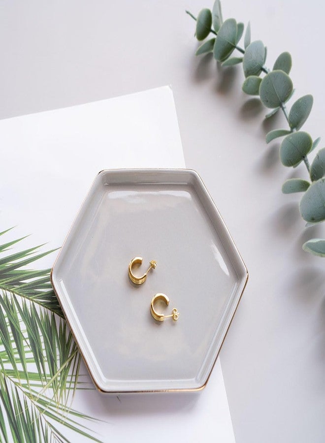 HANKOR 4.7 inch Ceramic Jewelry Dish Tray, Small Ring Holder Dish, Gray Catch All Trinket Tray for Keys Rings Earrings - Image 2