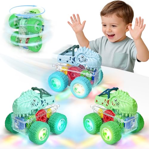 Beestech Light Up Dinosaur Toys for Toddlers 24 Monster Truck Toys for Kids 35 Push and Go Dinosaur Cars Toys for 2 3 4 5 6 Years Old Boys Birthday for Boys Preschoolers - Image 1