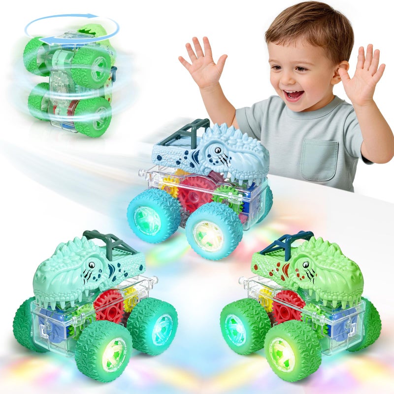 Beestech Light Up Dinosaur Toys for Toddlers 24 Monster Truck Toys for Kids 35 Push and Go Dinosaur Cars Toys for 2 3 4 5 6 Years Old Boys Birthday for Boys Preschoolers - Image 2