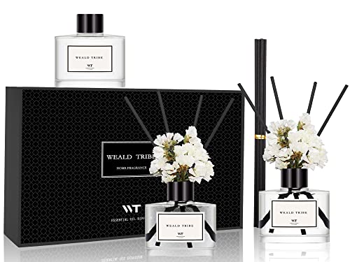 WEALD TRIBE Flower Reed Diffuser Set of 3 for Bathroom Accessories Shelf Decor & Air Fresheners, Stick Defusers | Velvet Vanilla, Hotel White Tea, Tahitian Crown Flower Scent(1.7oz/Pack) Office Gift - Image 2