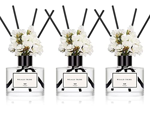 WEALD TRIBE Flower Reed Diffuser Set of 3 for Bathroom Accessories Shelf Decor & Air Fresheners, Stick Defusers | Velvet Vanilla, Hotel White Tea, Tahitian Crown Flower Scent(1.7oz/Pack) Office Gift - Image 1