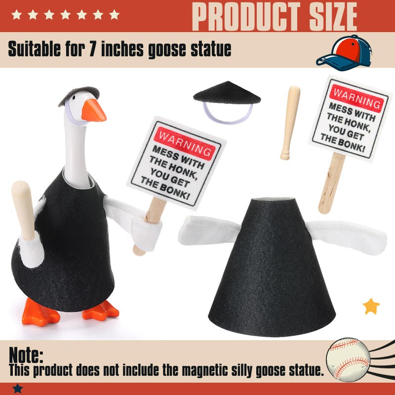 Locmeo 7 Inch Mini Desk Goose Outfit with Baseball Bat and Magnetic Goose Warning Sign Mess with The Honk You Get The Bonk Slogan Accessories for Magnetic Duck Statue Desk Keyholder Decor - Image 2