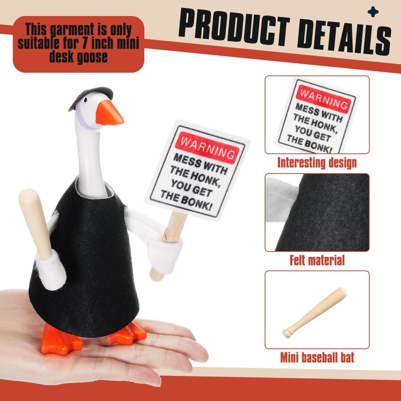 Locmeo 7 Inch Mini Desk Goose Outfit with Baseball Bat and Magnetic Goose Warning Sign Mess with The Honk You Get The Bonk Slogan Accessories for Magnetic Duck Statue Desk Keyholder Decor - Image 3