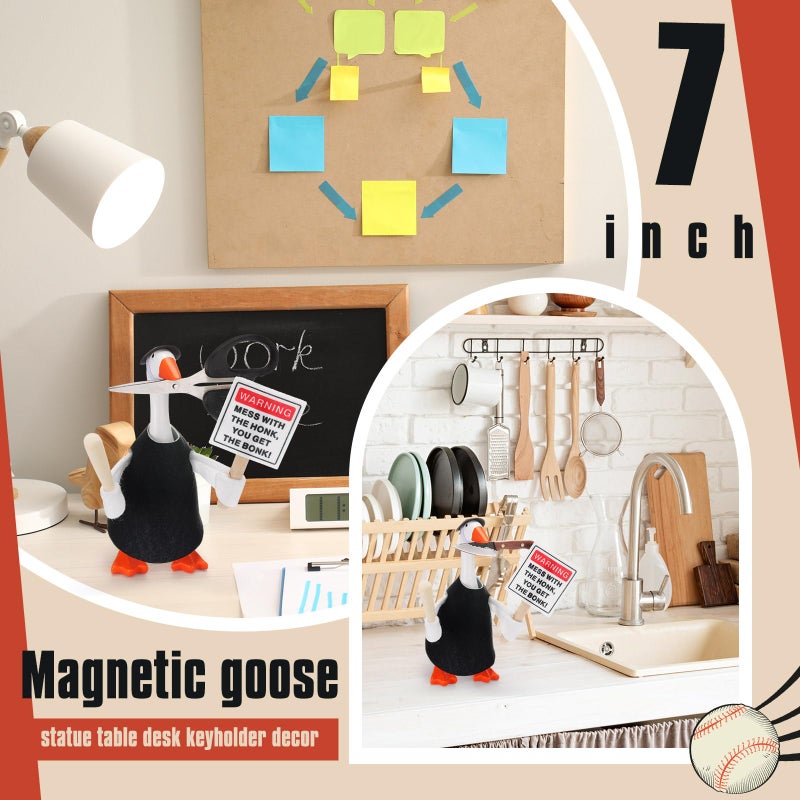 Locmeo 7 Inch Mini Desk Goose Outfit with Baseball Bat and Magnetic Goose Warning Sign Mess with The Honk You Get The Bonk Slogan Accessories for Magnetic Duck Statue Desk Keyholder Decor - Image 5
