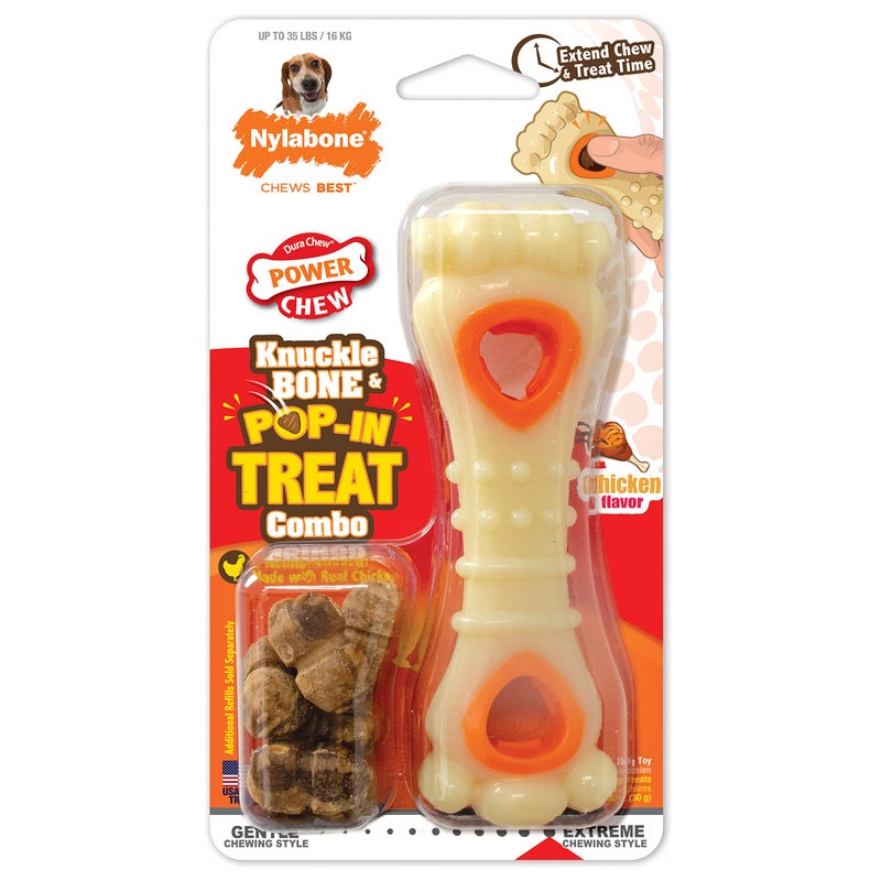 Nylabone Knuckle Bone Pop-In Treat Toy Power Chew Toy for Dogs, Interactive Treat Dispensing Enrichment Dog Toy, Long Lasting Chicken Flavor, Medium Dogs - Up to 35 lbs - Image 1