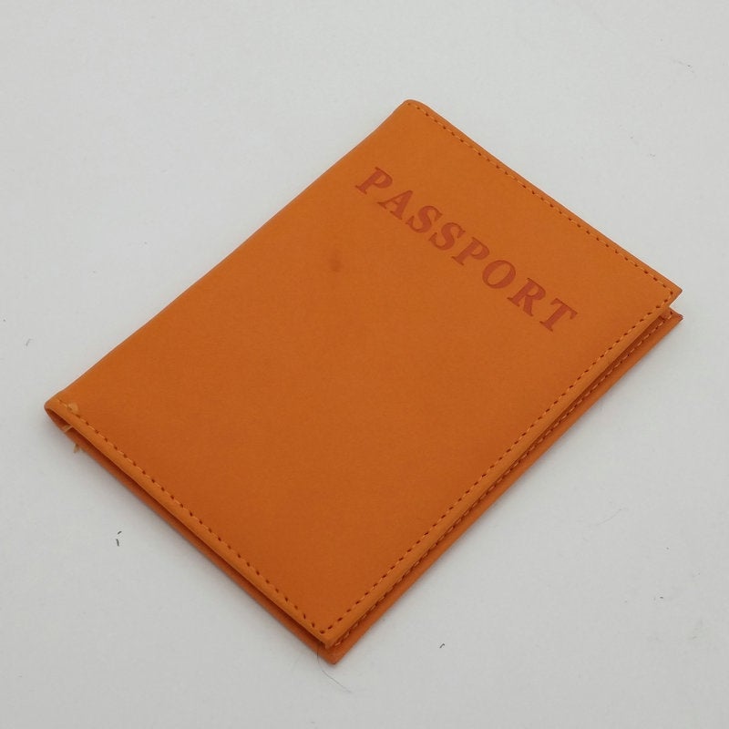 Faux Leather Passport Holder Multifunctional Card Case Orange 