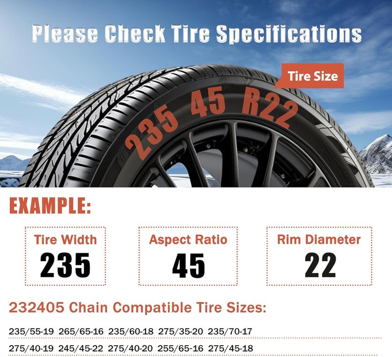 BDELI 232405 Adjustable Snow Tire Chains for Light Trucks, SUVs, Cars, and Pickups - 2 Pack - Image 3