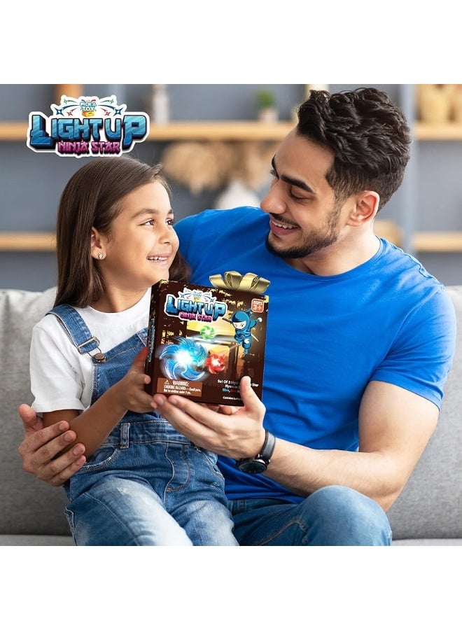 PICK A TOY Light Up Ninja Flyers Set, 3 LED Electronic Stars, Heavy Duty Rubber Throwing Discs, Fun and Interactive Kids Toys for Tossing, Games, and Play, 3 Colors, Includes Gift Box - Image 2