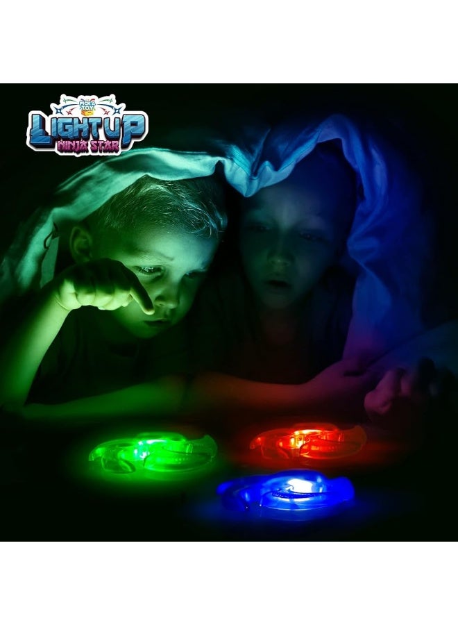 PICK A TOY Light Up Ninja Flyers Set, 3 LED Electronic Stars, Heavy Duty Rubber Throwing Discs, Fun and Interactive Kids Toys for Tossing, Games, and Play, 3 Colors, Includes Gift Box - Image 4