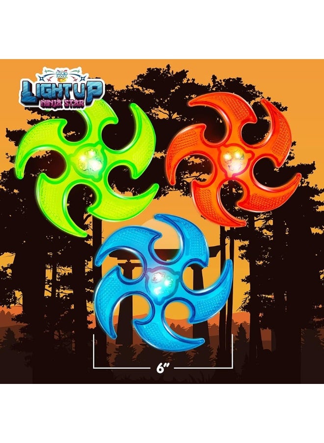 PICK A TOY Light Up Ninja Flyers Set, 3 LED Electronic Stars, Heavy Duty Rubber Throwing Discs, Fun and Interactive Kids Toys for Tossing, Games, and Play, 3 Colors, Includes Gift Box - Image 1
