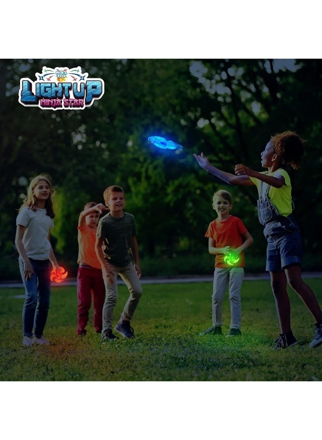PICK A TOY Light Up Ninja Flyers Set, 3 LED Electronic Stars, Heavy Duty Rubber Throwing Discs, Fun and Interactive Kids Toys for Tossing, Games, and Play, 3 Colors, Includes Gift Box - Image 3