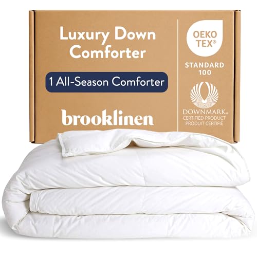 Brooklinen All-Season Canadian Down Comforter, Luxury Medium Warmth Duvet Insert, 100% Cotton Sateen Shell, Fluffy Year-Round Bedding, Baffle Box, Secure Duvet Loops - Full/Queen - Image 1