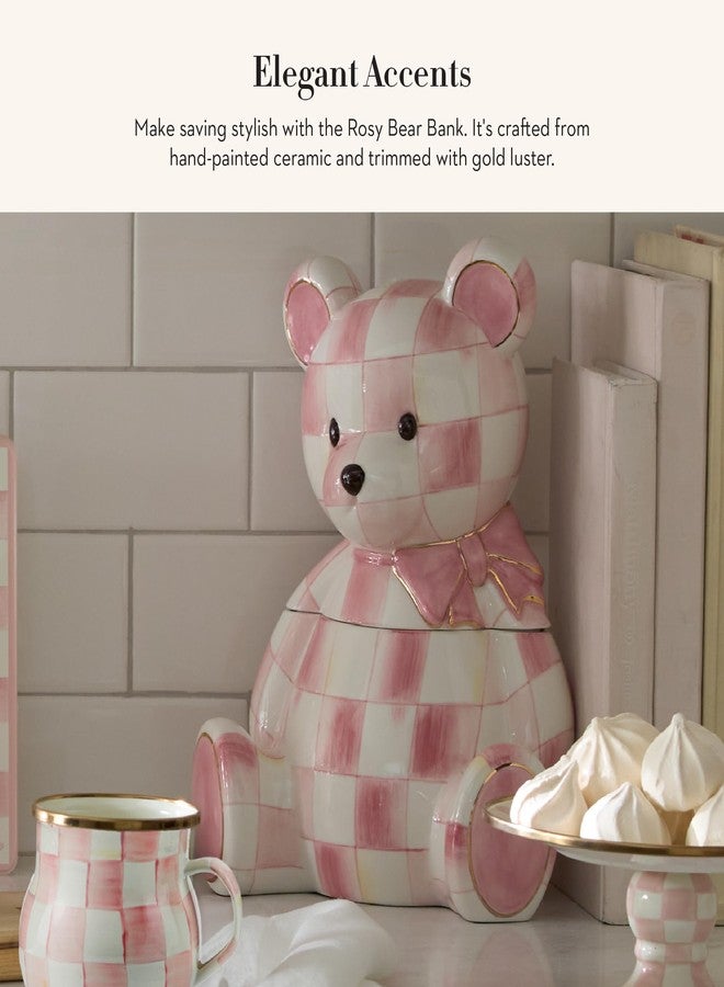 mackenzie childs MACKENZIE-CHILDS Ceramic Bear Bank, Pink-and-White Rosy Check - Image 2