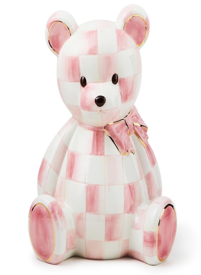mackenzie childs MACKENZIE-CHILDS Ceramic Bear Bank, Pink-and-White Rosy Check - Image 1
