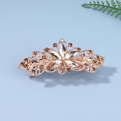 Yheakne Crystal Wedding Hair Clip Barrette Gold Rhinestone Hair Barrette Bling Bridal Headpieces Decorative Head Clip Headwear Crystal Hair Clip Bride Hair Accessories for Women and Girls (Champagne) - Image 3