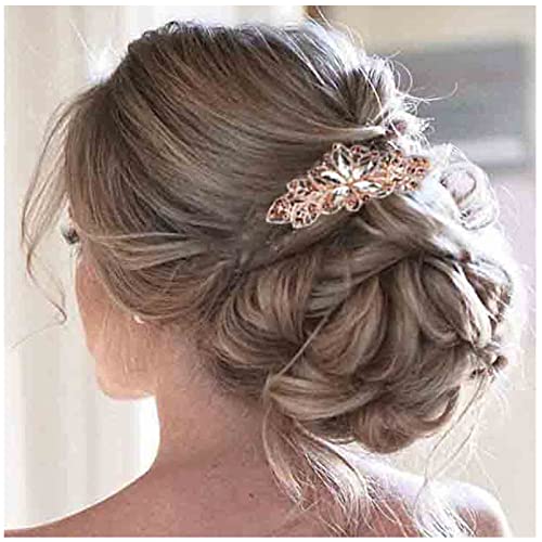 Yheakne Crystal Wedding Hair Clip Barrette Gold Rhinestone Hair Barrette Bling Bridal Headpieces Decorative Head Clip Headwear Crystal Hair Clip Bride Hair Accessories for Women and Girls (Champagne) - Image 1