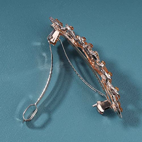 Yheakne Crystal Wedding Hair Clip Barrette Gold Rhinestone Hair Barrette Bling Bridal Headpieces Decorative Head Clip Headwear Crystal Hair Clip Bride Hair Accessories for Women and Girls (Champagne) - Image 4