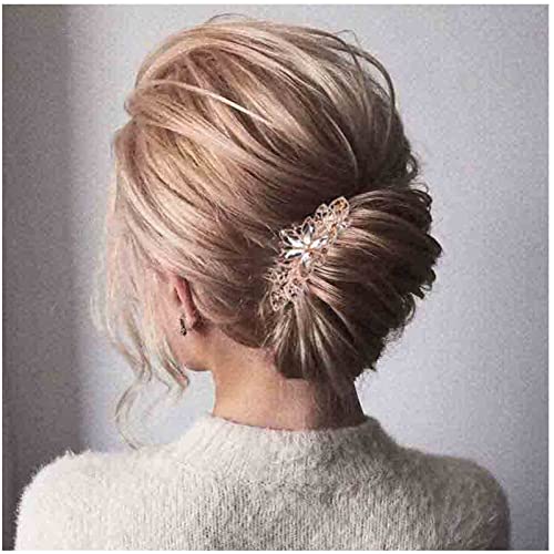 Yheakne Crystal Wedding Hair Clip Barrette Gold Rhinestone Hair Barrette Bling Bridal Headpieces Decorative Head Clip Headwear Crystal Hair Clip Bride Hair Accessories for Women and Girls (Champagne) - Image 2