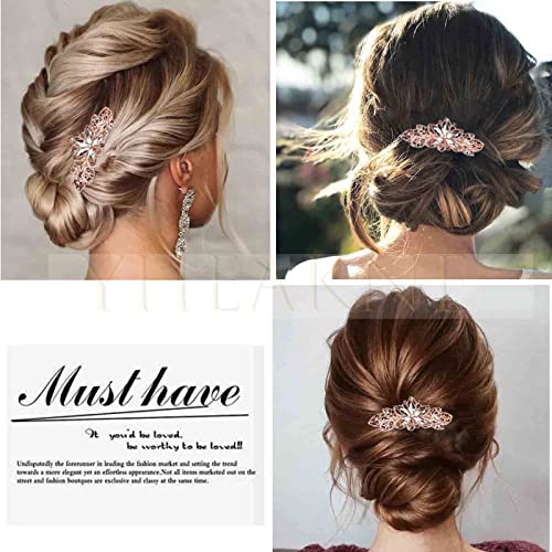 Yheakne Crystal Wedding Hair Clip Barrette Gold Rhinestone Hair Barrette Bling Bridal Headpieces Decorative Head Clip Headwear Crystal Hair Clip Bride Hair Accessories for Women and Girls (Champagne) - Image 5
