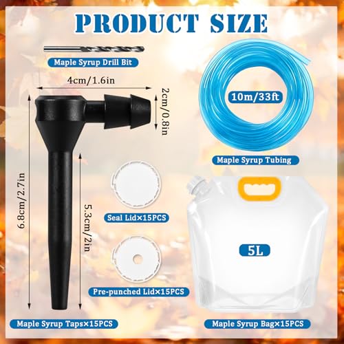 UJG 15 Sets Maple Syrup Tapping Kit Include Maple Syrup Taps 5L MapleSyrup BagsPerforated  Nonperforated Two Types of Lids 33Ft Tubing Drill Bit Maple Tree Tapping Kit for Experts or Beginners - Image 5
