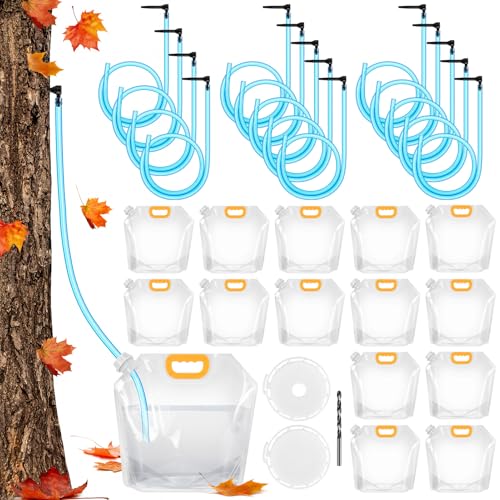UJG 15 Sets Maple Syrup Tapping Kit Include Maple Syrup Taps 5L MapleSyrup BagsPerforated  Nonperforated Two Types of Lids 33Ft Tubing Drill Bit Maple Tree Tapping Kit for Experts or Beginners - Image 1