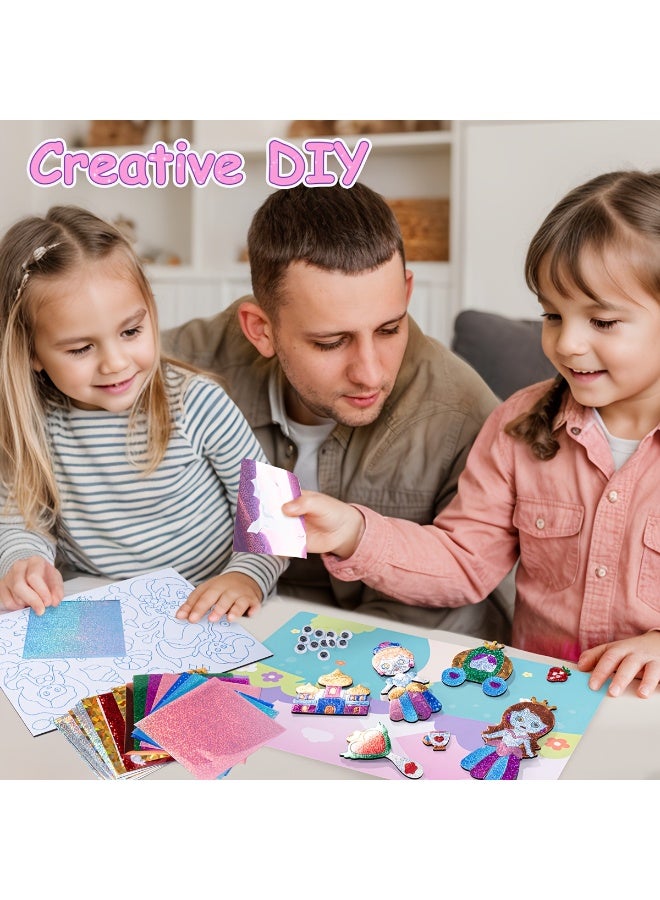 Capstro Foil ART 3D Sticker Craft Kit – Princess Theme | 6 Royal Picture Canvases with 100+ Foam Stickers & 60+ Colorful Foil Sheets | DIY Glitter Foil Paper Craft Set for Kids Age 4+ | Creative Art Gift for Girls - Image 4