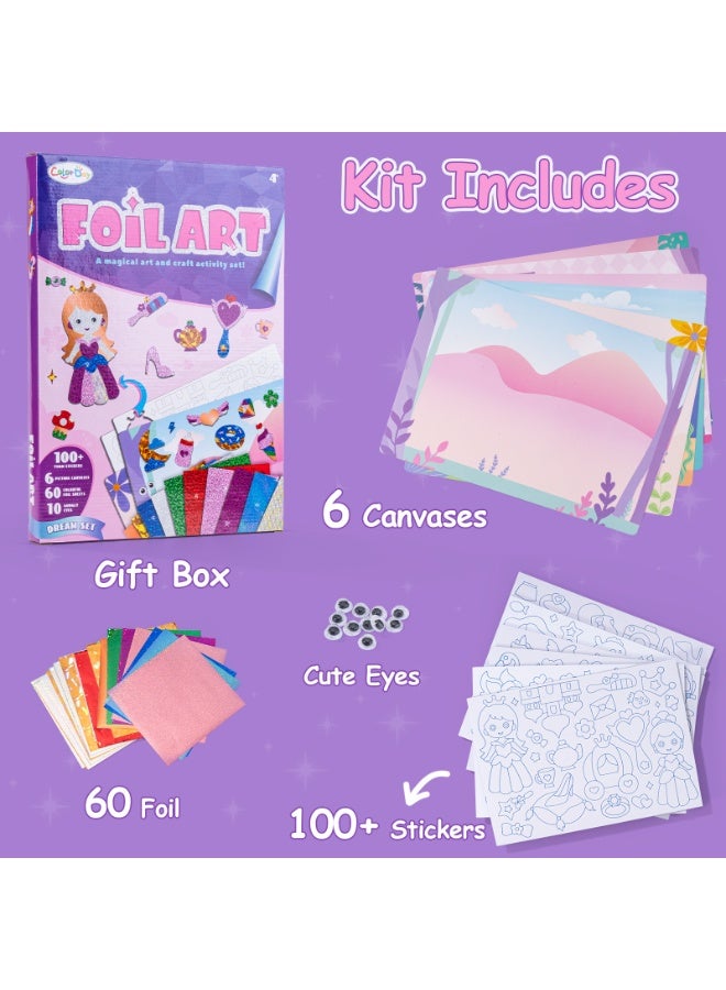 Capstro Foil ART 3D Sticker Craft Kit – Princess Theme | 6 Royal Picture Canvases with 100+ Foam Stickers & 60+ Colorful Foil Sheets | DIY Glitter Foil Paper Craft Set for Kids Age 4+ | Creative Art Gift for Girls - Image 2