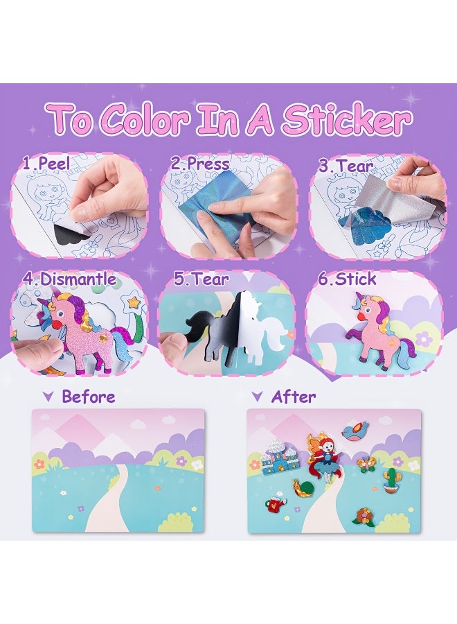 Capstro Foil ART 3D Sticker Craft Kit – Princess Theme | 6 Royal Picture Canvases with 100+ Foam Stickers & 60+ Colorful Foil Sheets | DIY Glitter Foil Paper Craft Set for Kids Age 4+ | Creative Art Gift for Girls - Image 3