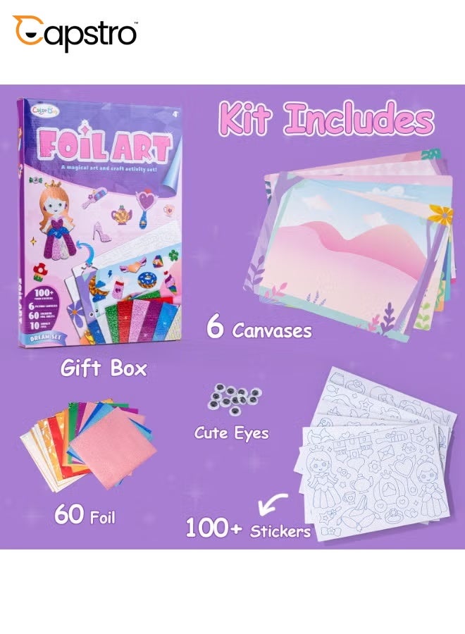 Capstro Foil ART 3D Sticker Craft Kit – Princess Theme | 6 Royal Picture Canvases with 100+ Foam Stickers & 60+ Colorful Foil Sheets | DIY Glitter Foil Paper Craft Set for Kids Age 4+ | Creative Art Gift for Girls - Image 2