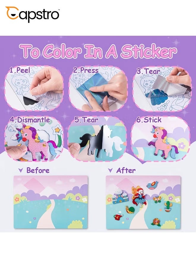 Capstro Foil ART 3D Sticker Craft Kit – Princess Theme | 6 Royal Picture Canvases with 100+ Foam Stickers & 60+ Colorful Foil Sheets | DIY Glitter Foil Paper Craft Set for Kids Age 4+ | Creative Art Gift for Girls - Image 3
