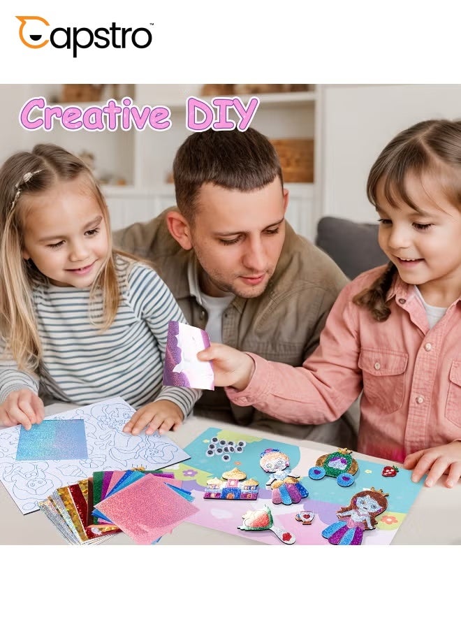 Capstro Foil ART 3D Sticker Craft Kit – Princess Theme | 6 Royal Picture Canvases with 100+ Foam Stickers & 60+ Colorful Foil Sheets | DIY Glitter Foil Paper Craft Set for Kids Age 4+ | Creative Art Gift for Girls - Image 4