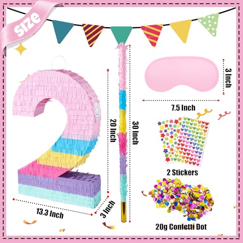 PCFING 20 Inch Number 2 Piata Candy Color with 30 Inch Piata Stick Blindfold Confetti for Boys Girls Adults Birthday Party Decorations Anniversary Celebration Fiesta - Image 5