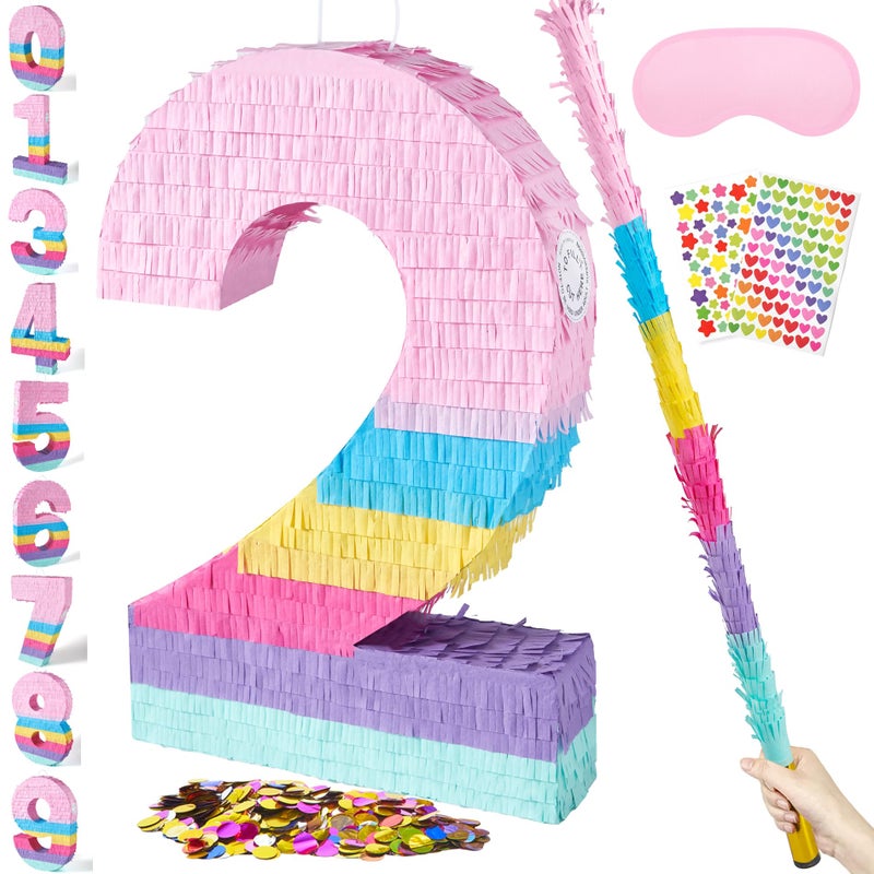PCFING 20 Inch Number 2 Piata Candy Color with 30 Inch Piata Stick Blindfold Confetti for Boys Girls Adults Birthday Party Decorations Anniversary Celebration Fiesta - Image 3