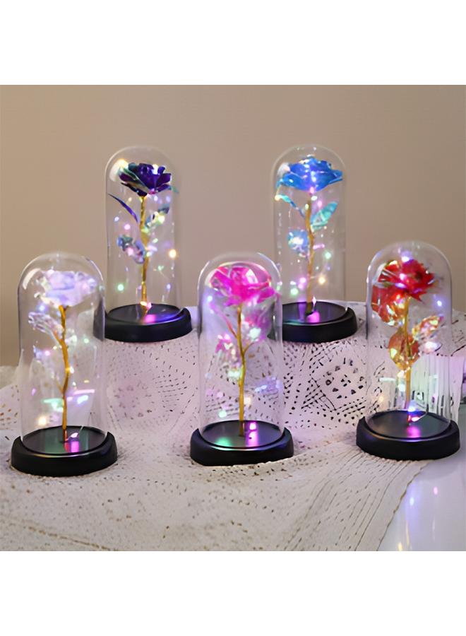 Bluejw Eternal Flower Glass Cover Simulation Rose Flower Ornaments Night Light Creative Christmas Valentine's Day Tanabata Festival Creative Gift - Image 1