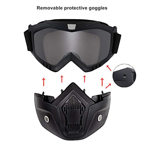 LJDJ Motorcycle Goggles with Removable Face Mask - Dirt Bike ATV Motocross Eyewear Anti-UV Adjustable Riding Offroad Cycling Motorbike Protective Glasses Racing Detachable Fog-proof Warm Goggles - Image 3