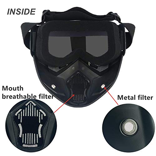 LJDJ Motorcycle Goggles with Removable Face Mask - Dirt Bike ATV Motocross Eyewear Anti-UV Adjustable Riding Offroad Cycling Motorbike Protective Glasses Racing Detachable Fog-proof Warm Goggles - Image 4