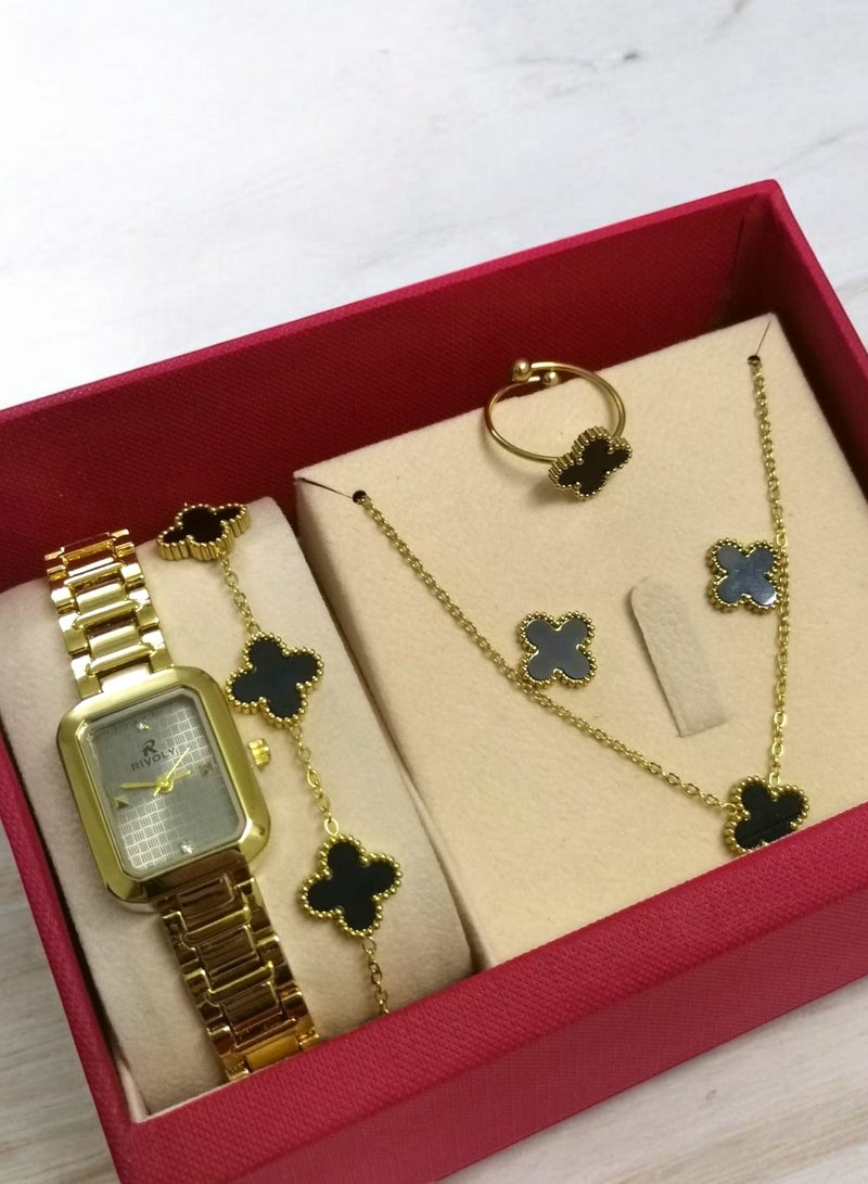 Rivoly Elegant women's stainless-steel set consisting of a waterproof watch with a set of bracelets, rings, necklaces, and earrings - Image 1