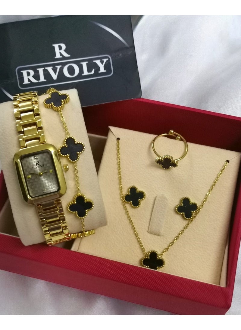 Rivoly Elegant women's stainless-steel set consisting of a waterproof watch with a set of bracelets, rings, necklaces, and earrings - Image 2