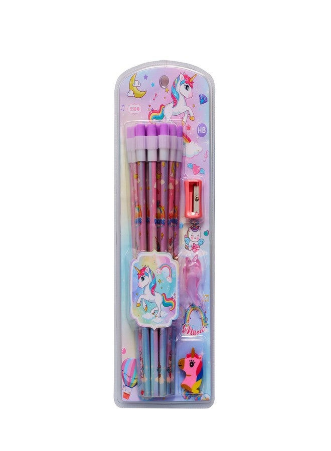 CherryBox Unicorn Pencils Stationary Kit - 12 Pencils Set with Grip Unicorn Eraser and Sharpner for Kids, Boys and Girls, Birthday Return Gift Stationary Set (Purple) - Image 1