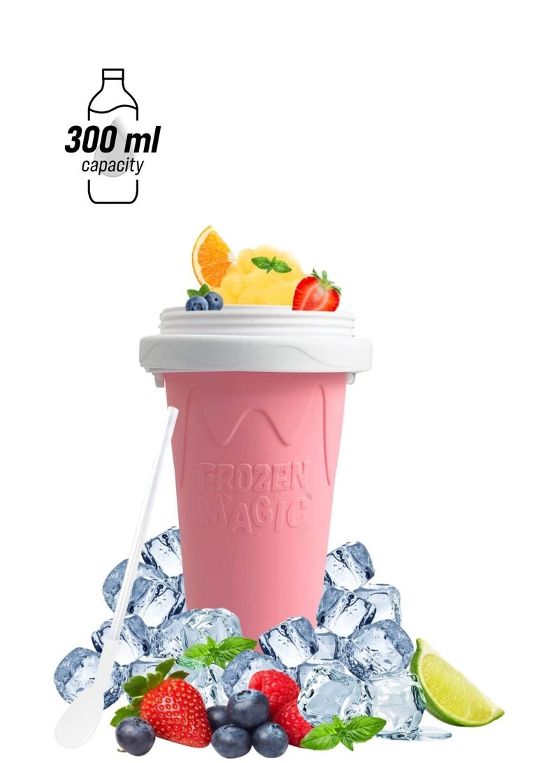 SYOSI Slushy Maker Ice Cup Travel Portable Double Layer Silica Cup Pinch Cup Hot Summer Cooler Smoothie Silicon Cup Pinch into Ice Children's Adult Slushy Ice Cup Pink 300ml - Image 1