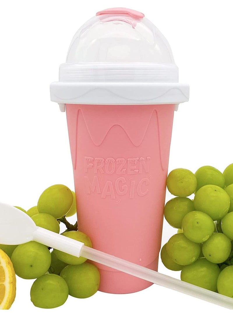 SYOSI Slushy Maker Ice Cup Travel Portable Double Layer Silica Cup Pinch Cup Hot Summer Cooler Smoothie Silicon Cup Pinch into Ice Children's Adult Slushy Ice Cup Pink 300ml - Image 2