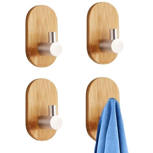 Boniry 4 PCS Wooden Wall Hanging Hook, Wall Heavy Duty Home Decor Items, Best Use for Bathroom Essential and Kitchen Accessories Items, Bath Towel Hook - Image 1