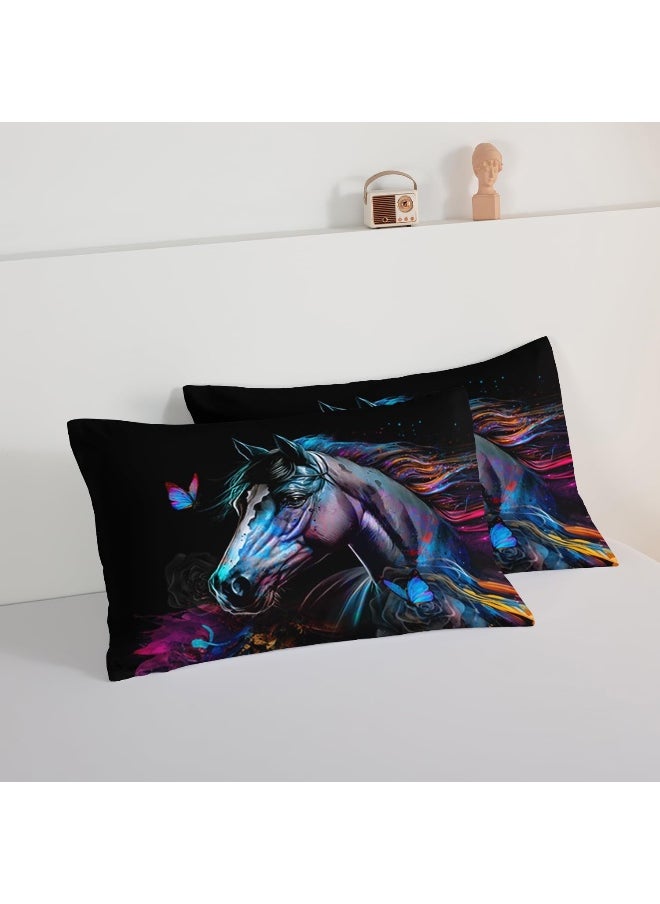 Generic HOSIMA 3 Pieces Art Horse Comforter with 2 Pillowcases, Wildlife Horse Butterfly Black Queen Comforter Set Boys Teens Aesthetic Room Decor, Animal Bedding Queen Size Bed in a Bag Sets for Adults  - Image 5