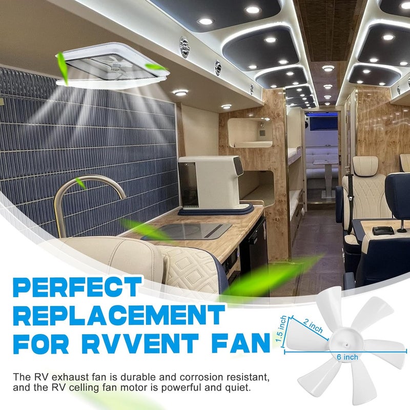 caqeg 14" RV Roof Vent for Camper Trailer Universal White Lid Roof Vent with 12V RV Vent Fan 6" Blades White lid Inner for Garnish Ring - Image 2