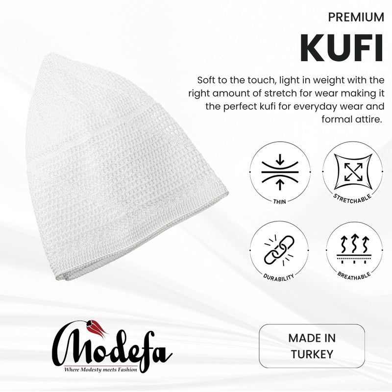 Modefa قبعات كوفي درويش تركية إسلامية فاخرة للرجال خفيفة الوزن وقابلة للتنفس قبعة مسلمة مقاس واحد يناسب (الولايات المتحدة، ألفا، مقاس واحد، أبيض) - Image 3
