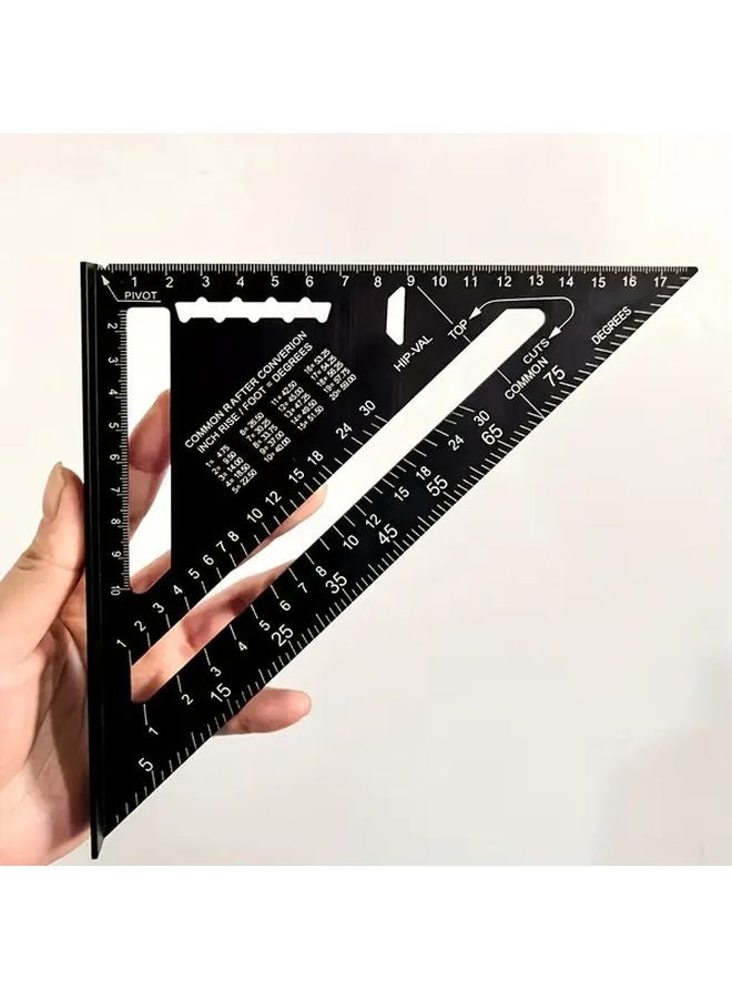 7 Inch Square Waterproof Woodworking Tool Black Aluminum Ruler for Roofing Blocklaying - Image 1