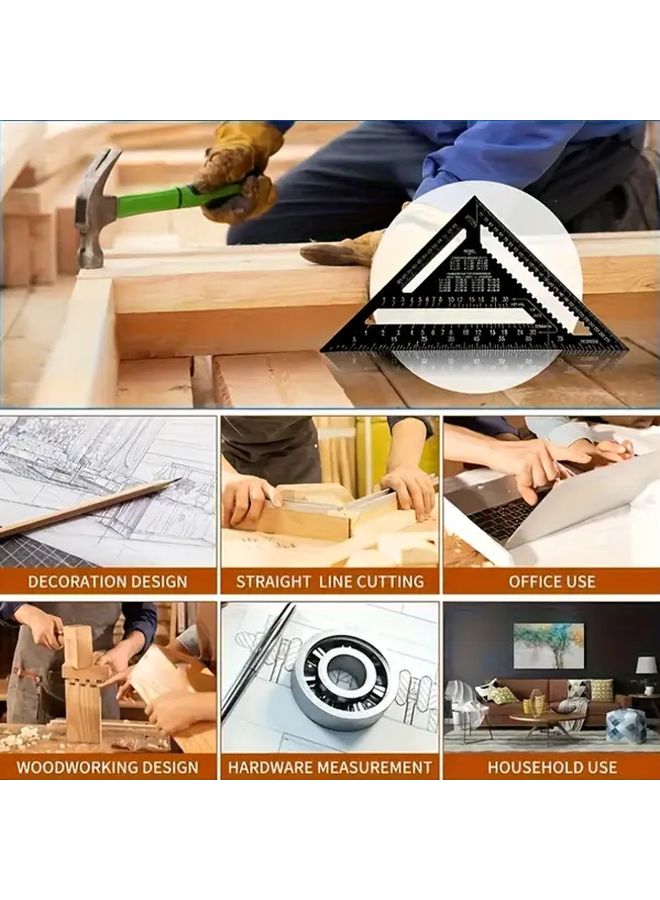 7 Inch Square Waterproof Woodworking Tool Black Aluminum Ruler for Roofing Blocklaying - Image 2