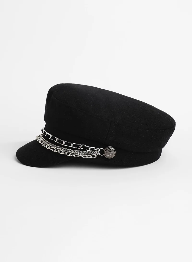صوص هاوت Chain-Lined Bakerboy Cap - Midnight Black