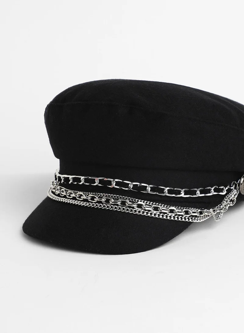 صوص هاوت Chain-Lined Bakerboy Cap - Midnight Black